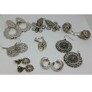 BUNDLE lot 8 variety silver & antiqued tone earrings dangle drop + trendy.